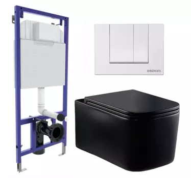 Комплект 3 в 1 инсталляция Berges Wasserhaus Novum 040241 + Унитаз Vincea Ultra Rimless VT1-32MB + кнопка белая