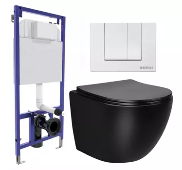 Комплект 3 в 1 инсталляция Berges Wasserhaus Novum 040241 + Унитаз Vincea Globo VT1-14SMB + кнопка белая