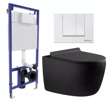 Комплект 3 в 1 инсталляция Berges Wasserhaus Novum 040241 + Унитаз подвесной Aquanet Cetus 287008 + кнопка белая