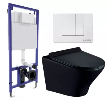 Комплект 3 в 1 инсталляция Berges Wasserhaus Novum 040241 + Унитаз подвесной Esbano Aster ESUPASTEBM + кнопка белая
