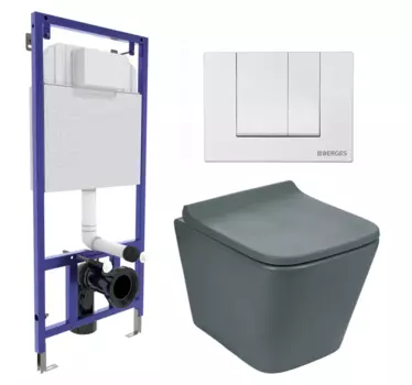 Комплект 3 в 1 инсталляция Berges Wasserhaus Novum 040241 + Унитаз подвесной Weltwasser WW SK Gelbach 041 MT-GR + кнопка белая