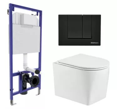 Комплект 3 в 1 инсталляция Berges Wasserhaus Novum 040245 + Унитаз подвесной WeltWasser Nesenbach 004 GL-WT + кнопка черная 040245+10000008265