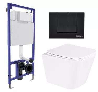 Комплект 3 в 1 инсталляция Berges Wasserhaus Novum 040245 + Унитаз подвесной BelBagno Due BB3103CHR/SC + кнопка черная 040245+BB3103CHR/SC