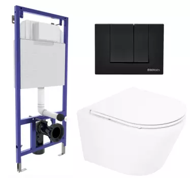 Комплект 3 в 1 инсталляция Berges Wasserhaus Novum 040245 + Унитаз подвесной BelBagno Tre BB8001CHR/SC + кнопка черная 040245+BB8001CHR/SC