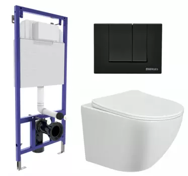 Комплект 3 в 1 инсталляция Berges Wasserhaus Novum 040245 + Унитаз подвесной Taliente Amato AM25010 + кнопка черная 040245+AM25010