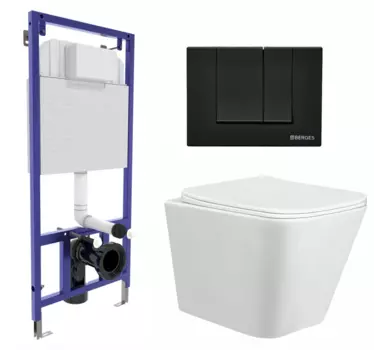 Комплект 3 в 1 инсталляция Berges Wasserhaus Novum 040245 + Унитаз подвесной Taliente Correto CR25200 + кнопка черная 040245+CR25200