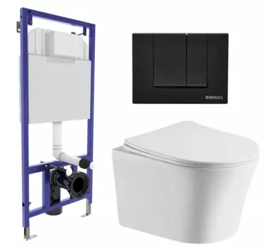 Комплект 3 в 1 инсталляция Berges Wasserhaus Novum 040245 + Подвесной унитаз CeruttiSpa Adige Aria CT7837 + кнопка черная 040245+7837