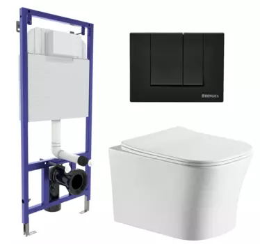 Комплект 3 в 1 инсталляция Berges Wasserhaus Novum 040245 + Подвесной унитаз CeruttiSpa Marmolada aria CT7778 + кнопка черная 040245+7778