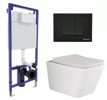 Комплект 3 в 1 инсталляция Berges Wasserhaus Novum 040245 + Унитаз подвесной Ceramica Nova Metric Rimless CN3007 + кнопка черная 040245+CN3007