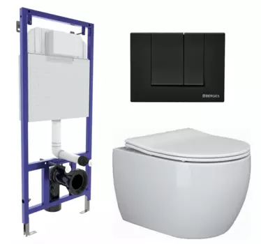 Комплект 3 в 1 инсталляция Berges Wasserhaus Novum 040245 + Унитаз подвесной Ceramica Nova Play CN3001 + кнопка черная 040245+CN3001