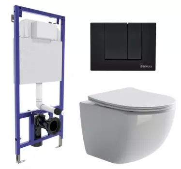 Комплект 3 в 1 инсталляция Berges Wasserhaus Novum 040245 + Унитаз подвесной Ceramica Nova Forma CN3009 + кнопка черная 040245+CN3009