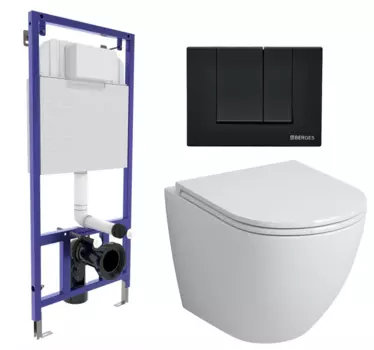 Комплект 3 в 1 инсталляция Berges Wasserhaus Novum 040245 + Унитаз подвесной Grossman GR-4455S + кнопка черная 040245+GR-4455S