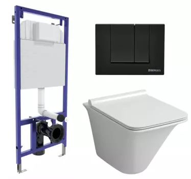 Комплект 3 в 1 инсталляция Berges Wasserhaus Novum 040245 + Унитаз подвесной Grossman GR-4413S + кнопка черная 040245+GR-4413S