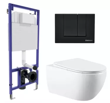 Комплект 3 в 1 инсталляция Berges Wasserhaus Novum 040245 + Унитаз подвесной Vincea Evo VT1-34 + кнопка черная 040245+VT1-34