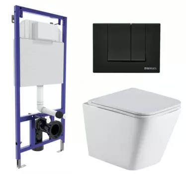 Комплект 3 в 1 инсталляция Berges Wasserhaus Novum 040245 + Подвесной унитаз WeltWasser Gelbach 043 GL-WT + кнопка черная 040245+10000011749