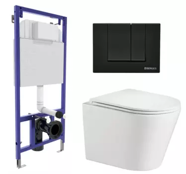 Комплект 3 в 1 инсталляция Berges Wasserhaus Novum 040245 + Подвесной унитаз WeltWasser Salzbach 043 GL-WT + кнопка черная 040245+10000010281