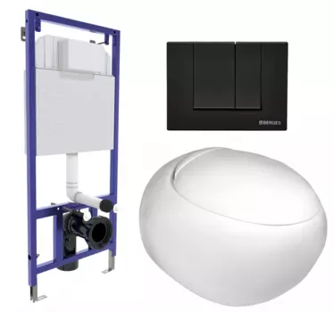 Комплект 3 в 1 инсталляция Berges Wasserhaus Novum 040245 + Подвесной унитаз WeltWasser Jeckenbach + кнопка черная 040245+10000003809