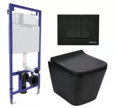 Комплект 3 в 1 инсталляция Berges Wasserhaus Novum 040245 + Подвесной унитаз WeltWasser Gelbach 041 MT-BL + кнопка черная