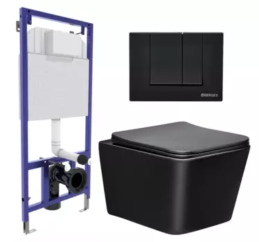 Комплект 3 в 1 инсталляция Berges Wasserhaus Novum 040245 + Унитаз Vincea Q-Line VT1-12MB + кнопка черная