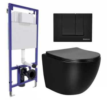 Комплект 3 в 1 инсталляция Berges Wasserhaus Novum 040245 + Унитаз Vincea Globo VT1-14MB + кнопка черная 040245+VT1-14MB