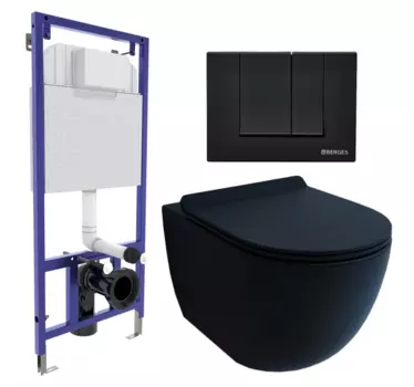 Комплект 3 в 1 инсталляция Berges Wasserhaus Novum 040245 + Унитаз подвесной Esbano Garcia + кнопка черная 040245+ESUPGARCBM
