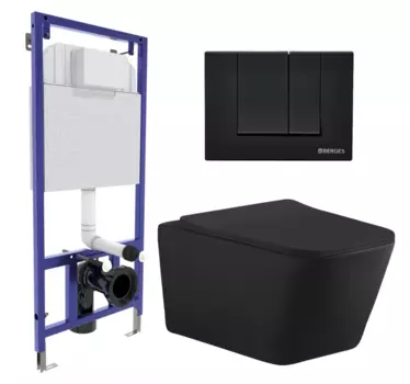 Комплект 3 в 1 инсталляция Berges Wasserhaus Novum 040245 + Унитаз подвесной Aquanet Tavr-W BW 287011 + кнопка черная 040245+287011