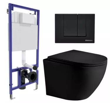 Комплект 3 в 1 инсталляция Berges Wasserhaus Novum 040245 + Унитаз подвесной Weltwasser WW Merzbach 043 MT-BL + кнопка черная 040245+10000009940