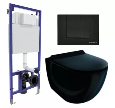 Комплект 3 в 1 инсталляция Berges Wasserhaus Novum 040245 + Унитаз подвесной Esbano Garcia ESUPGARCB + кнопка черная 040245+ESUPGARCB
