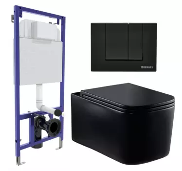 Комплект 3 в 1 инсталляция Berges Wasserhaus Novum 040245 + Унитаз Vincea Ultra Rimless VT1-32MB + кнопка черная 040245+VT1-32MB