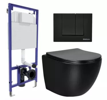 Комплект 3 в 1 инсталляция Berges Wasserhaus Novum 040245 + Унитаз Vincea Globo VT1-14SMB + кнопка черная 040245+VT1-14SMB