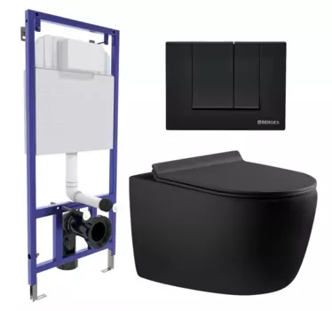 Комплект 3 в 1 инсталляция Berges Wasserhaus Novum 040245 + Унитаз подвесной Aquanet Cetus 287008 + кнопка черная 040245+287008