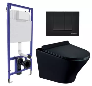 Комплект 3 в 1 инсталляция Berges Wasserhaus Novum 040245 + Унитаз подвесной Esbano Aster ESUPASTEBM + кнопка черная 040245+ESUPASTEBM