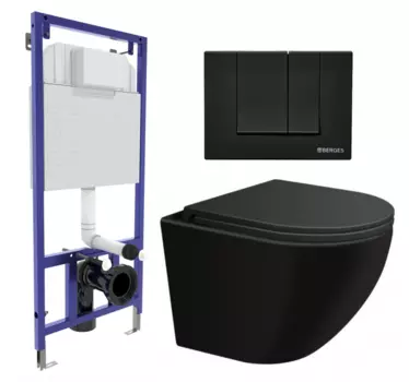 Комплект 3 в 1 инсталляция Berges Wasserhaus Novum 040245 + Подвесной унитаз SinteSi EVI + кнопка черная 040245+SIN-TS-EVI-151BM