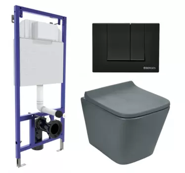 Комплект 3 в 1 инсталляция Berges Wasserhaus Novum 040245 + Унитаз подвесной Weltwasser WW SK Gelbach 041 MT-GR + кнопка черная 040245+10000008263