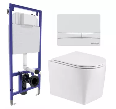 Комплект 3 в 1 инсталляция Berges Wasserhaus Novum 040250 + Унитаз подвесной WeltWasser Nesenbach 004 GL-WT + кнопка белая 040250+10000008265