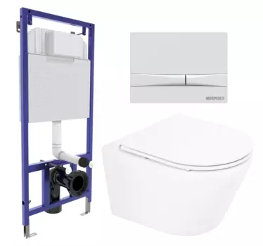 Комплект 3 в 1 инсталляция Berges Wasserhaus Novum 040250 + Унитаз подвесной BelBagno Tre BB8001CHR/SC + кнопка белая 040250+BB8001CHR/SC