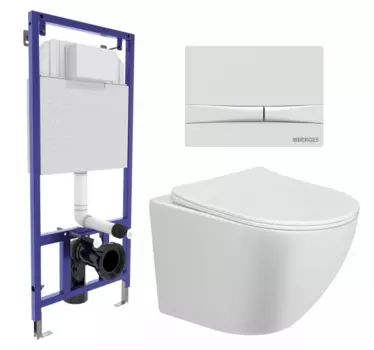Комплект 3 в 1 инсталляция Berges Wasserhaus Novum 040250 + Унитаз подвесной Taliente Amato AM25010 + кнопка белая 040250+AM25010