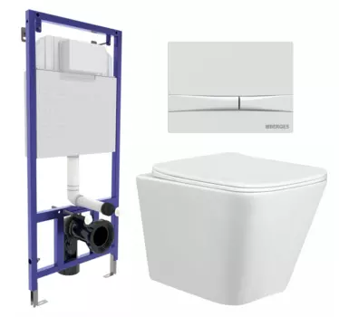 Комплект 3 в 1 инсталляция Berges Wasserhaus Novum 040250 + Унитаз подвесной Taliente Correto CR25200 + кнопка белая 040250+CR25200