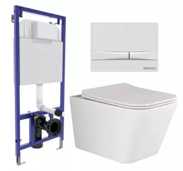 Комплект 3 в 1 инсталляция Berges Wasserhaus Novum 040250 + Унитаз подвесной Ceramica Nova Metric Rimless CN3007 + кнопка белая 040250+CN3007