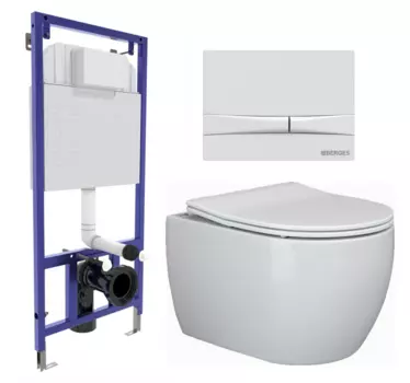Комплект 3 в 1 инсталляция Berges Wasserhaus Novum 040250 + Унитаз подвесной Ceramica Nova Play CN3001 + кнопка белая 040250+CN3001