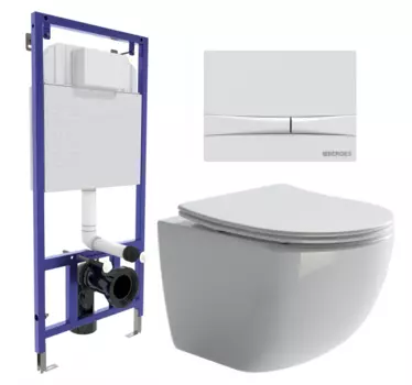 Комплект 3 в 1 инсталляция Berges Wasserhaus Novum 040250 + Унитаз подвесной Ceramica Nova Forma CN3009 + кнопка белая 040250+CN3009
