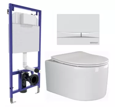 Комплект 3 в 1 инсталляция Berges Wasserhaus Novum 040250 + Унитаз подвесной Ceramica Nova Moments CN3003 + кнопка белая 040250+CN3003