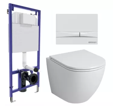Комплект 3 в 1 инсталляция Berges Wasserhaus Novum 040250 + Унитаз подвесной Grossman GR-4455S + кнопка белая 040250+GR-4455S