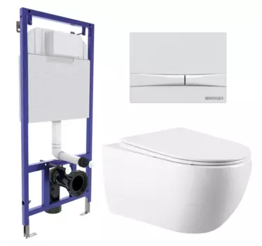 Комплект 3 в 1 инсталляция Berges Wasserhaus Novum 040250 + Унитаз подвесной Vincea Evo VT1-34 + кнопка белая 040250+VT1-34