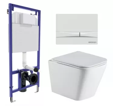 Комплект 3 в 1 инсталляция Berges Wasserhaus Novum 040250 + Подвесной унитаз WeltWasser Gelbach 043 GL-WT + кнопка белая 040250+10000011749