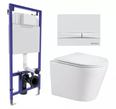 Комплект 3 в 1 инсталляция Berges Wasserhaus Novum 040250 + Подвесной унитаз WeltWasser Salzbach 043 GL-WT + кнопка белая 040250+10000010281