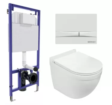 Комплект 3 в 1 инсталляция Berges Wasserhaus Novum 040250 + Подвесной унитаз WeltWasser Heimbach 043 GL-WT + кнопка белая 040250+10000008260
