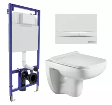 Комплект 3 в 1 инсталляция Berges Wasserhaus Novum 040250 + Подвесной унитаз WeltWasser Kehlbach 004 GL-WT + кнопка белая 040250+10000003810