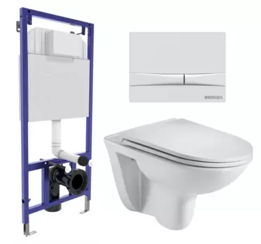 Комплект 3 в 1 инсталляция Berges Wasserhaus Novum 040250 + Подвесной унитаз WeltWasser Baarbach 004 GL-WT + кнопка белая 040250+10000003811