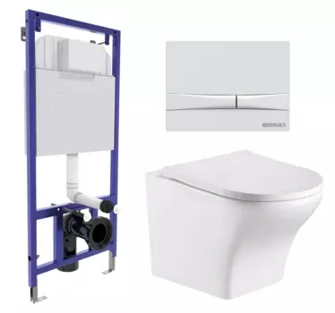 Комплект 3 в 1 инсталляция Berges Wasserhaus Novum 040250 + Подвесной унитаз WeltWasser Odenbach 004 GL-WT + кнопка белая 040250+10000003704